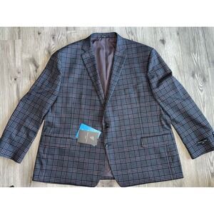 Shaquille O'Neal XLG Sport‎ Coat 56 Regular Grey & Purple Plaid Stretch NWT